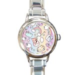 Pusheen Carebears Bears Cat Colorful Cute Pastel Pattern Round Italian Charm Watch