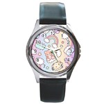 Pusheen Carebears Bears Cat Colorful Cute Pastel Pattern Round Metal Watch