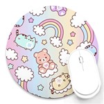 Pusheen Carebears Bears Cat Colorful Cute Pastel Pattern Round Mousepad