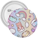 Pusheen Carebears Bears Cat Colorful Cute Pastel Pattern 3  Buttons