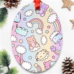 Pusheen Carebears Bears Cat Colorful Cute Pastel Pattern Ornament (Oval)