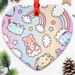 Pusheen Carebears Bears Cat Colorful Cute Pastel Pattern Ornament (Heart)