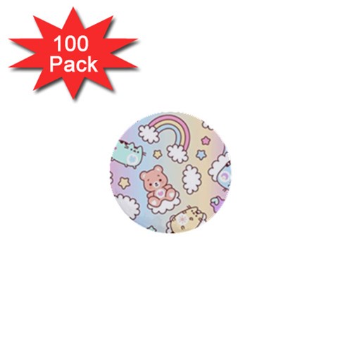 Pusheen Carebears Bears Cat Colorful Cute Pastel Pattern 1  Mini Buttons (100 pack)  from ArtsNow.com Front