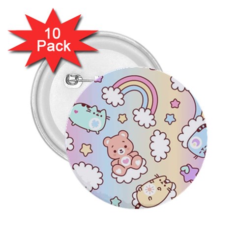 Pusheen Carebears Bears Cat Colorful Cute Pastel Pattern 2.25  Buttons (10 pack)  from ArtsNow.com Front