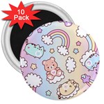 Pusheen Carebears Bears Cat Colorful Cute Pastel Pattern 3  Magnets (10 pack) 