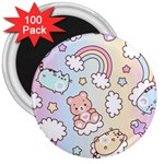 Pusheen Carebears Bears Cat Colorful Cute Pastel Pattern 3  Magnets (100 pack)