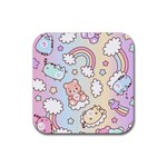 Pusheen Carebears Bears Cat Colorful Cute Pastel Pattern Rubber Coaster (Square)