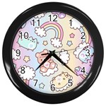 Pusheen Carebears Bears Cat Colorful Cute Pastel Pattern Wall Clock (Black)