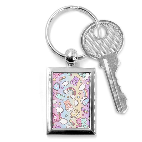 Pusheen Carebears Bears Cat Colorful Cute Pastel Pattern Key Chain (Rectangle) from ArtsNow.com Front
