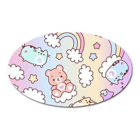 Pusheen Carebears Bears Cat Colorful Cute Pastel Pattern Oval Magnet from ArtsNow.com Front