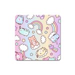 Pusheen Carebears Bears Cat Colorful Cute Pastel Pattern Square Magnet