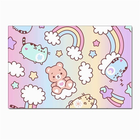 Pusheen Carebears Bears Cat Colorful Cute Pastel Pattern Postcard 4 x 6  (Pkg of 10) from ArtsNow.com Front