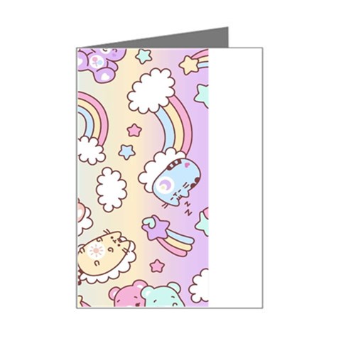 Pusheen Carebears Bears Cat Colorful Cute Pastel Pattern Mini Greeting Card from ArtsNow.com Left