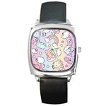 Pusheen Carebears Bears Cat Colorful Cute Pastel Pattern Square Metal Watch