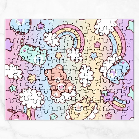 Pusheen Carebears Bears Cat Colorful Cute Pastel Pattern Rectangular Jigsaw Puzzl from ArtsNow.com Front
