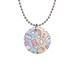 Pusheen Carebears Bears Cat Colorful Cute Pastel Pattern 1  Button Necklace