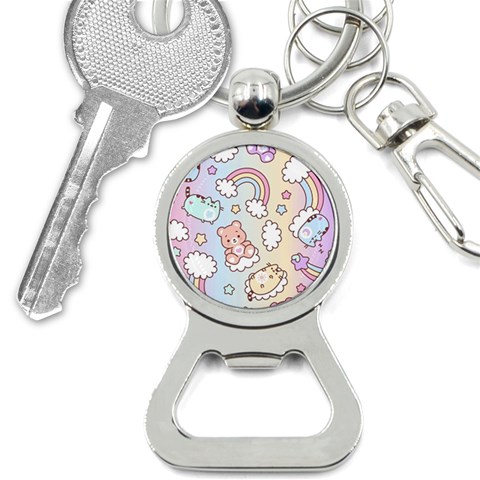 Pusheen Carebears Bears Cat Colorful Cute Pastel Pattern Bottle Opener Key Chain from ArtsNow.com Front
