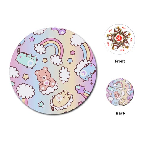 Pusheen Carebears Bears Cat Colorful Cute Pastel Pattern Playing Cards Single Design (Round) from ArtsNow.com Front