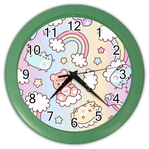 Pusheen Carebears Bears Cat Colorful Cute Pastel Pattern Color Wall Clock from ArtsNow.com Front