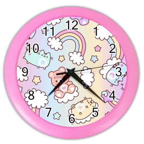 Pusheen Carebears Bears Cat Colorful Cute Pastel Pattern Color Wall Clock from ArtsNow.com Front