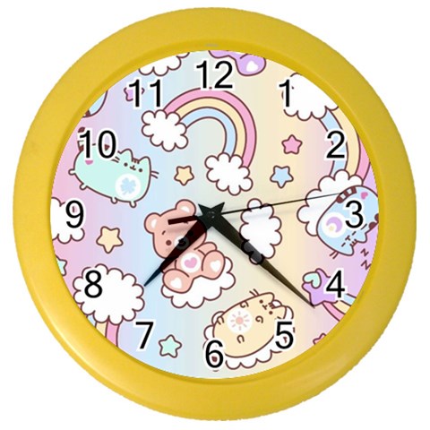 Pusheen Carebears Bears Cat Colorful Cute Pastel Pattern Color Wall Clock from ArtsNow.com Front