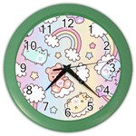 Pusheen Carebears Bears Cat Colorful Cute Pastel Pattern Color Wall Clock