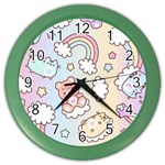 Pusheen Carebears Bears Cat Colorful Cute Pastel Pattern Color Wall Clock