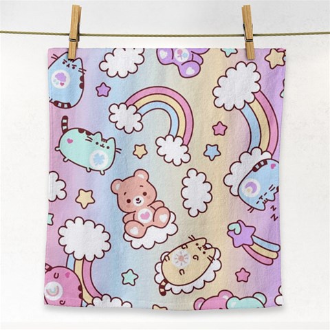 Pusheen Carebears Bears Cat Colorful Cute Pastel Pattern Face Towel from ArtsNow.com Front