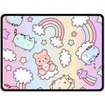 Pusheen Carebears Bears Cat Colorful Cute Pastel Pattern One Side Fleece Blanket (Large)