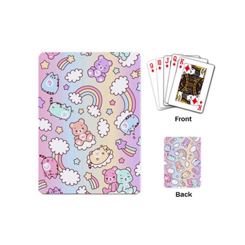 Pusheen Carebears Bears Cat Colorful Cute Pastel Pattern Playing Cards Single Design (Mini) from ArtsNow.com Back