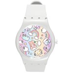 Pusheen Carebears Bears Cat Colorful Cute Pastel Pattern Round Plastic Sport Watch (M)