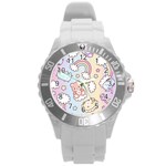 Pusheen Carebears Bears Cat Colorful Cute Pastel Pattern Round Plastic Sport Watch (L)