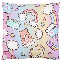 Pusheen Carebears Bears Cat Colorful Cute Pastel Pattern Large Cushion Case (Two Sides) from ArtsNow.com Back