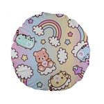 Pusheen Carebears Bears Cat Colorful Cute Pastel Pattern Standard 15  Premium Round Cushions