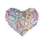 Pusheen Carebears Bears Cat Colorful Cute Pastel Pattern Standard 16  Premium Heart Shape Cushions