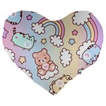 Pusheen Carebears Bears Cat Colorful Cute Pastel Pattern Large 19  Premium Heart Shape Cushions