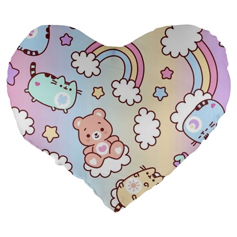 Pusheen Carebears Bears Cat Colorful Cute Pastel Pattern Large 19  Premium Heart Shape Cushions from ArtsNow.com Back