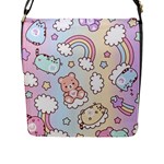 Pusheen Carebears Bears Cat Colorful Cute Pastel Pattern Flap Closure Messenger Bag (L)