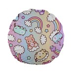 Pusheen Carebears Bears Cat Colorful Cute Pastel Pattern Standard 15  Premium Flano Round Cushions