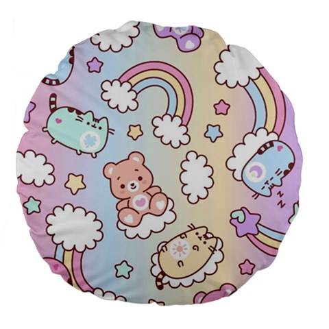Pusheen Carebears Bears Cat Colorful Cute Pastel Pattern Large 18  Premium Flano Round Cushions from ArtsNow.com Front