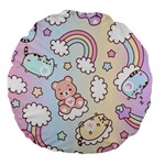 Pusheen Carebears Bears Cat Colorful Cute Pastel Pattern Large 18  Premium Flano Round Cushions