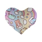 Pusheen Carebears Bears Cat Colorful Cute Pastel Pattern Standard 16  Premium Flano Heart Shape Cushions