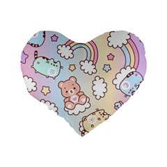 Pusheen Carebears Bears Cat Colorful Cute Pastel Pattern Standard 16  Premium Flano Heart Shape Cushions from ArtsNow.com Back