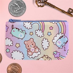 Pusheen Carebears Bears Cat Colorful Cute Pastel Pattern Large Coin Purse from ArtsNow.com Front