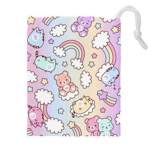 Pusheen Carebears Bears Cat Colorful Cute Pastel Pattern Drawstring Pouch (4XL) from ArtsNow.com Front