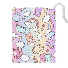 Pusheen Carebears Bears Cat Colorful Cute Pastel Pattern Drawstring Pouch (4XL) from ArtsNow.com Front