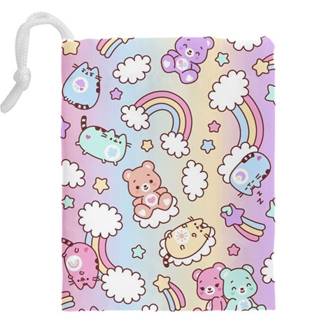 Pusheen Carebears Bears Cat Colorful Cute Pastel Pattern Drawstring Pouch (4XL) from ArtsNow.com Back