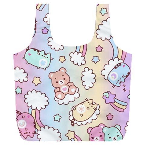 Pusheen Carebears Bears Cat Colorful Cute Pastel Pattern Full Print Recycle Bag (XXL) from ArtsNow.com Front