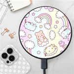 Pusheen Carebears Bears Cat Colorful Cute Pastel Pattern Wireless Fast Charger(Black)