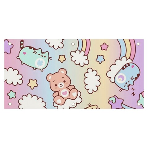 Pusheen Carebears Bears Cat Colorful Cute Pastel Pattern Banner and Sign 6  x 3  from ArtsNow.com Front